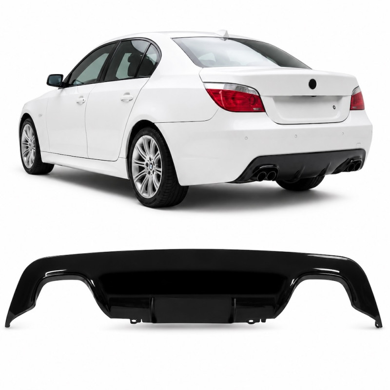 BMW e60 / e61 aizmugurējā bampera difuzors, M5 Style, dubultais, glancēti melns