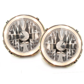 VW Golf (74-83) headlights with angel eyes, chrome