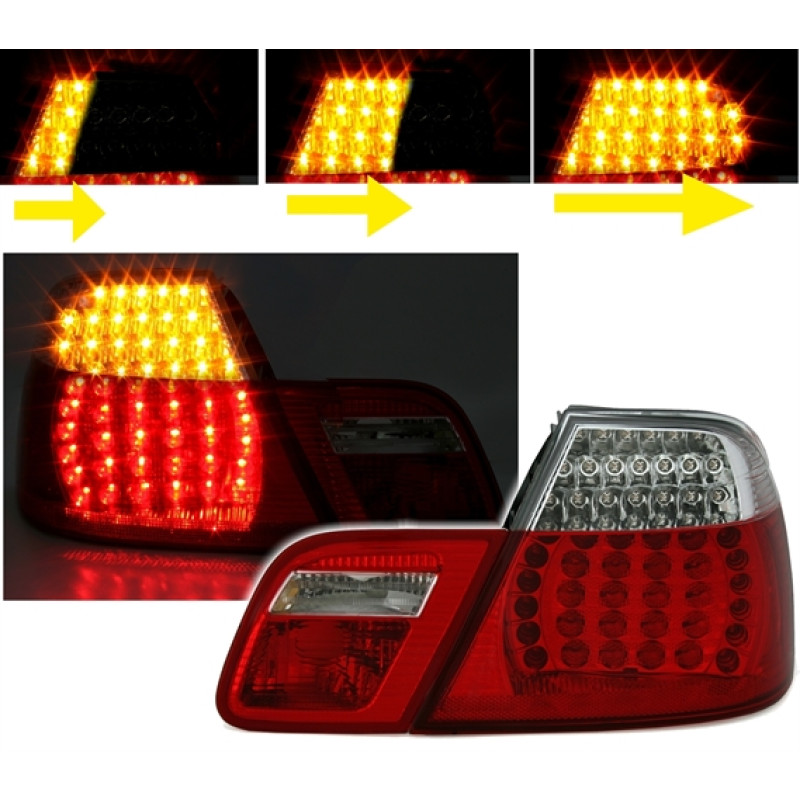 BMW e46 Coupe (99-03) LED aizmugurejie lukturi, dinamiskie pagriezienu rādītāji, sarkani/hromēti