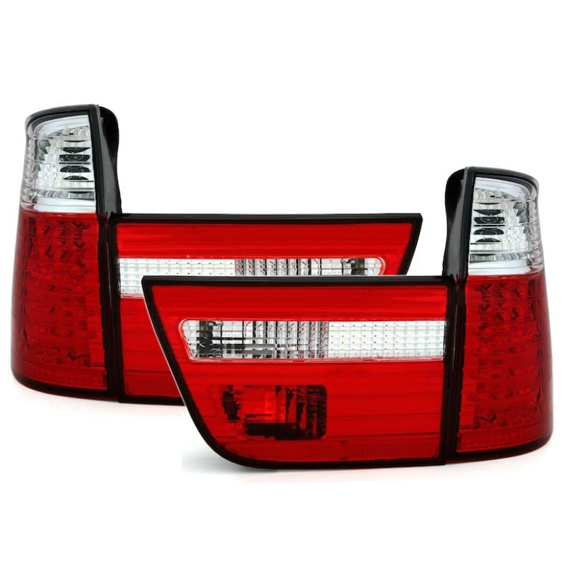 BMW X5 e53 (99-06) LED aizmugurējie lukturi, sarkani/hromēti 2 (spraudnis ar 4 kontaktiem)